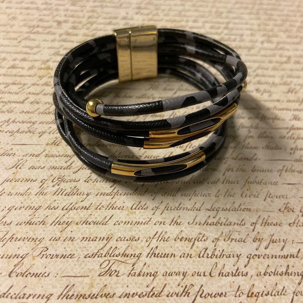 Bohemian leather leopard cuff bracelet.